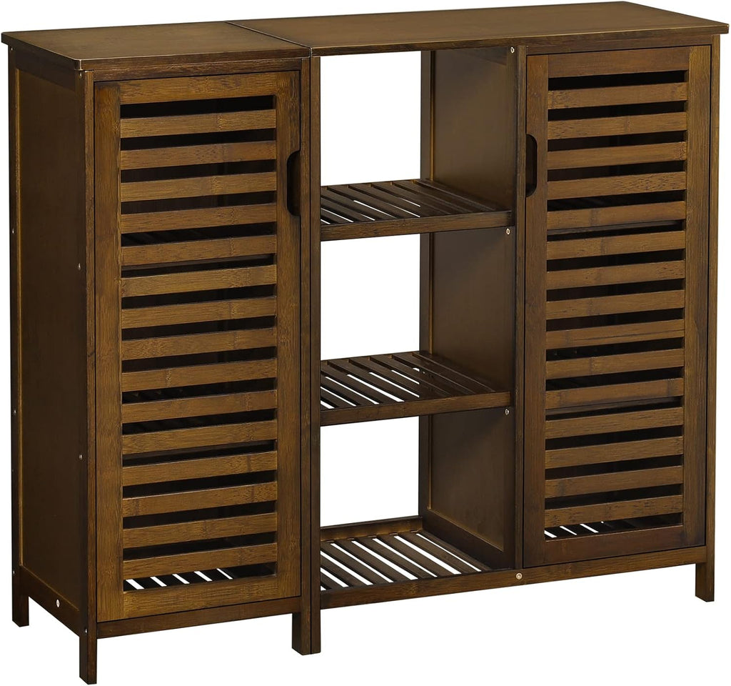 Bamboo Bathroom Storage Cabinet with 2 Louvered Doors and 3 Shelves N8405