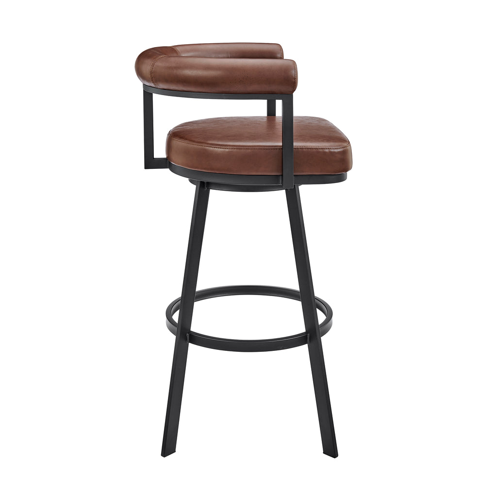 Black Metal Swivel Counter Stool with Brown Faux Leather U3347