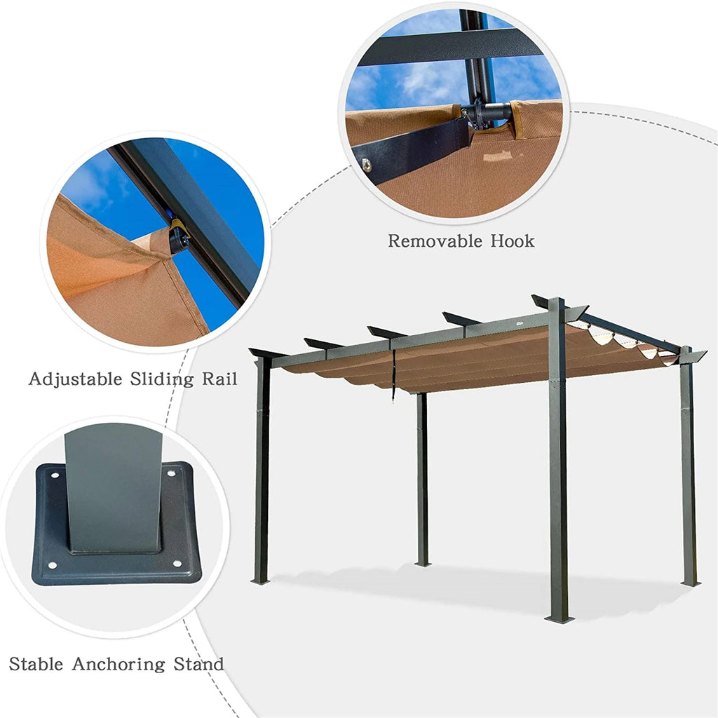 Beige Aluminum Retractable Pergola with Sun Shade Canopy M2153