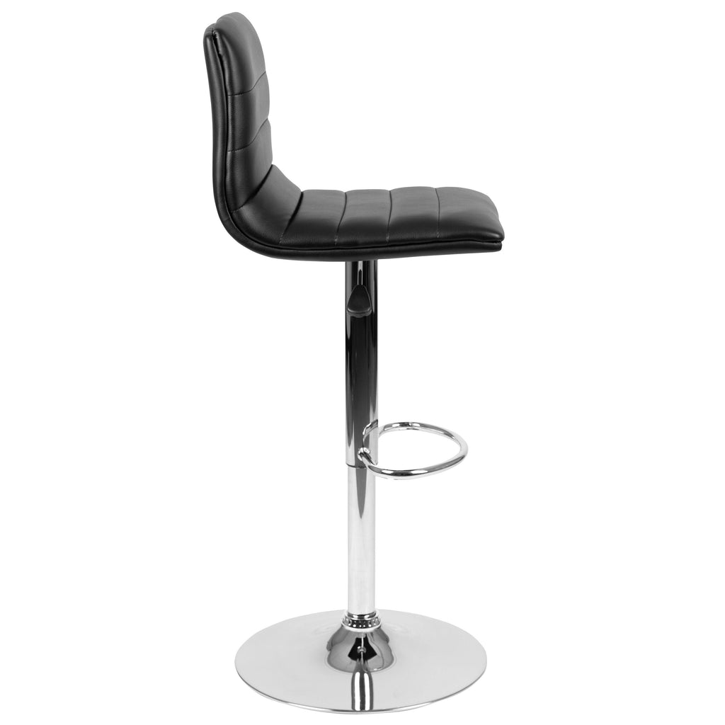 Modern Vinyl Adjustable Height Barstool with Horizontal Stitch Back, Set of 2 W228