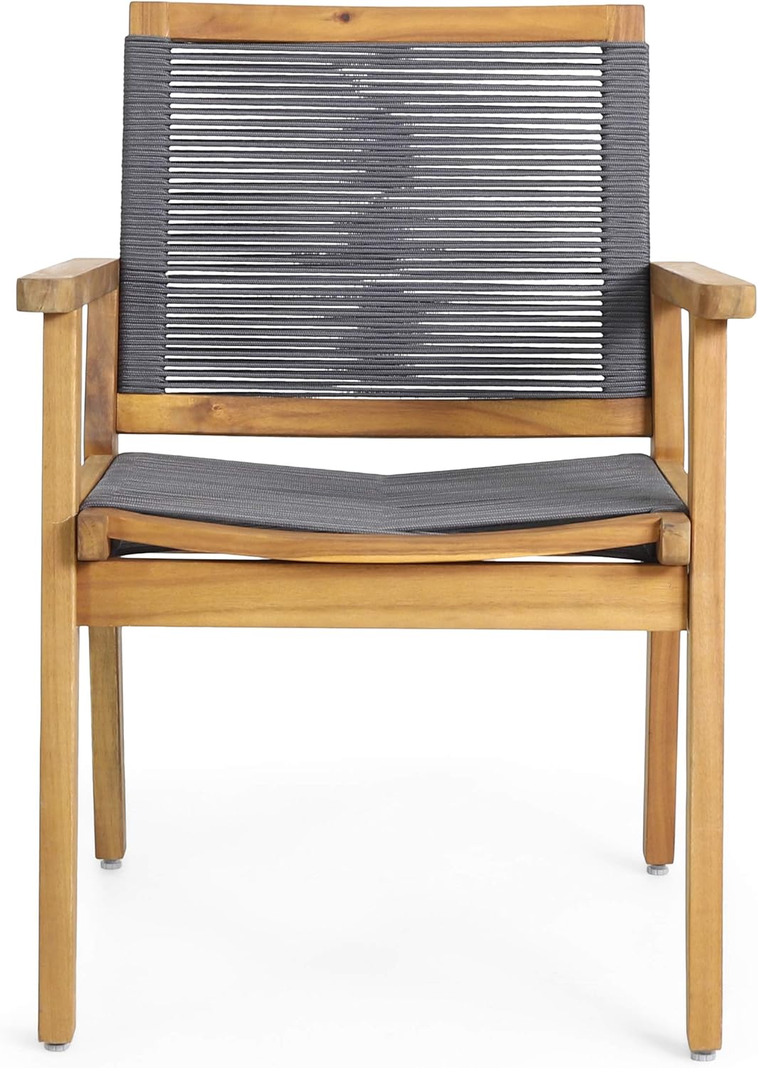 Outdoor Acacia Wood Dining Chair with Rope Seating (Set of 2), Teak and Dark Gray C33235