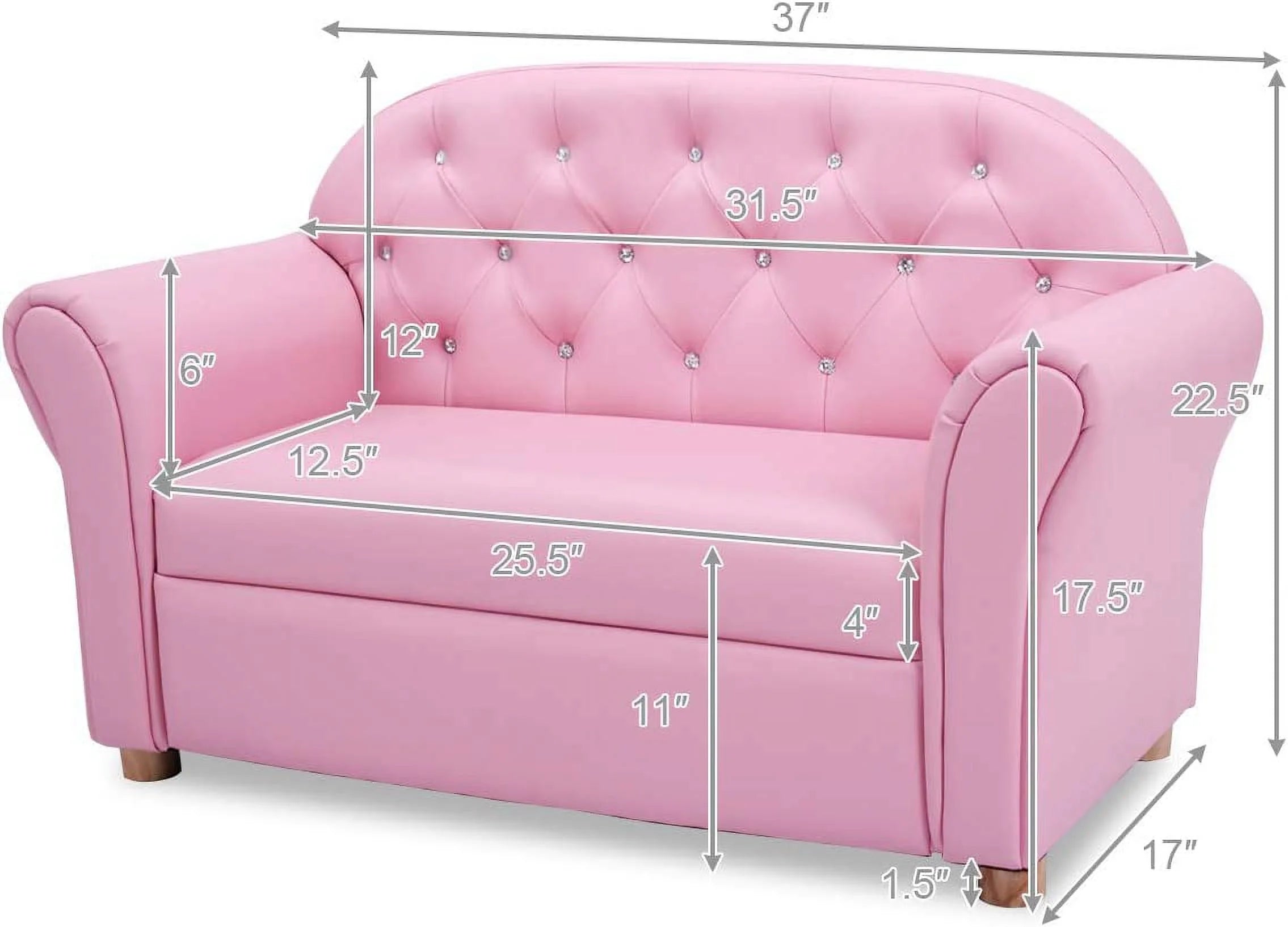 Pink 2 Seat Kids Sofa Bed R603862