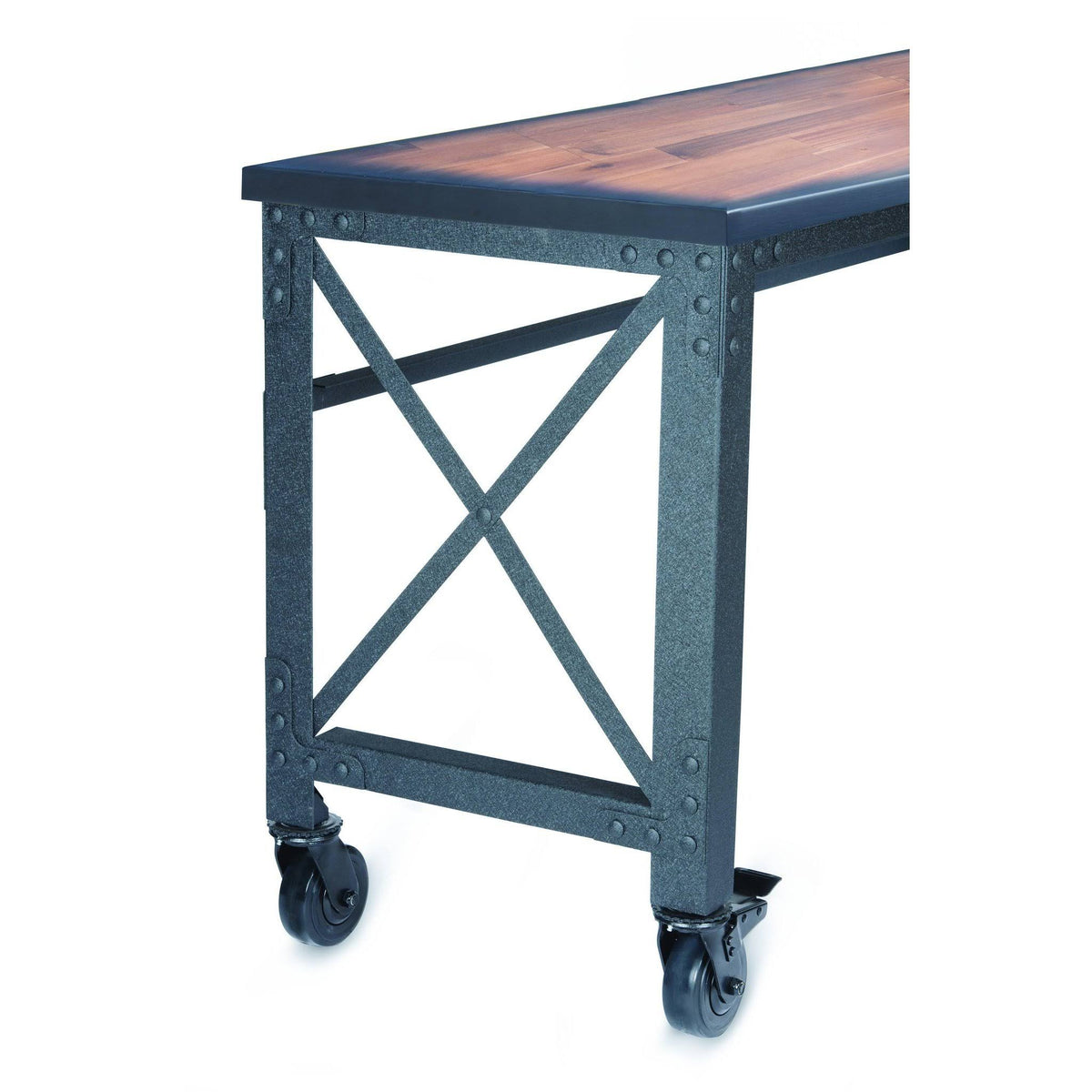 Rolling Industrial Desk with Wooden Top 46 x 24 Inches Q530803