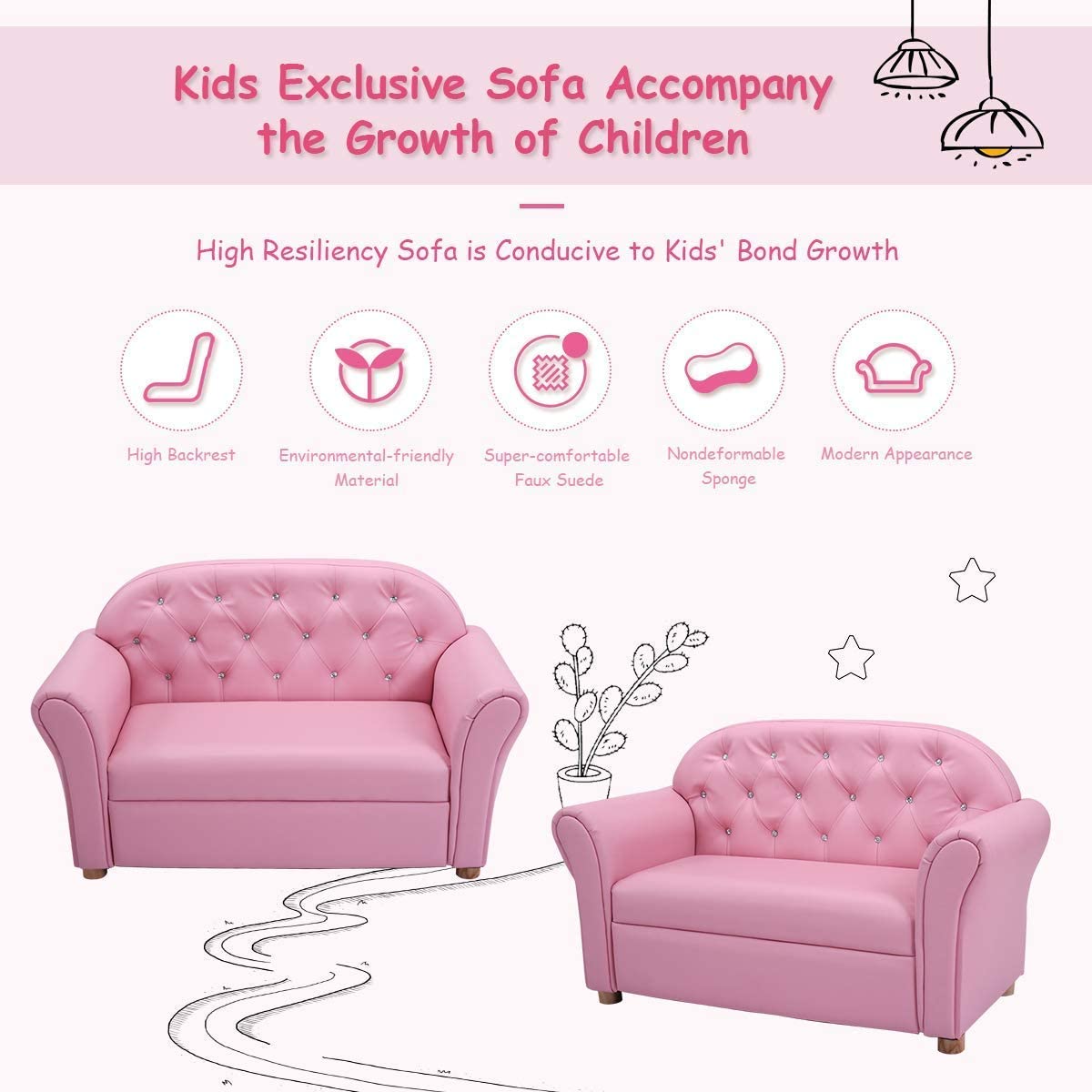 Pink 2 Seat Kids Sofa Bed R603862