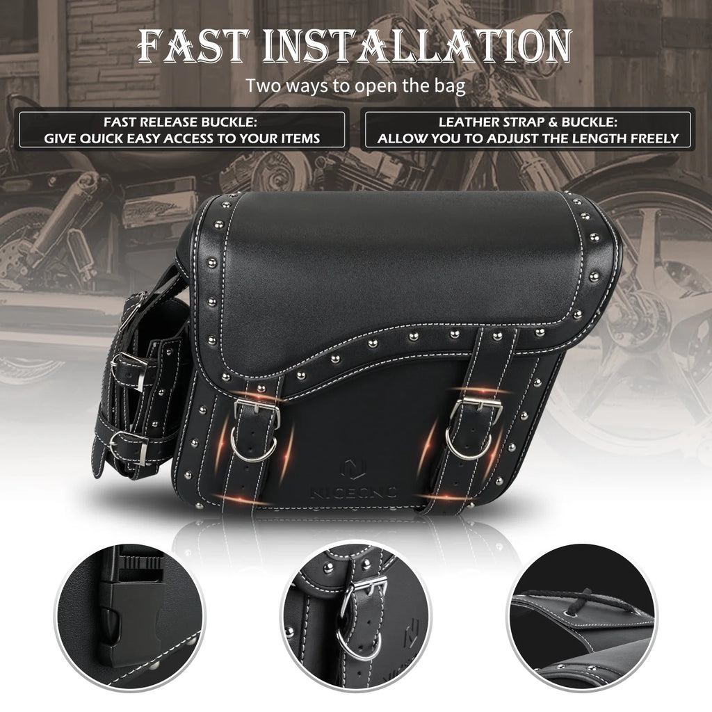 Black 35L Leather Motorcycle Saddlebags C749