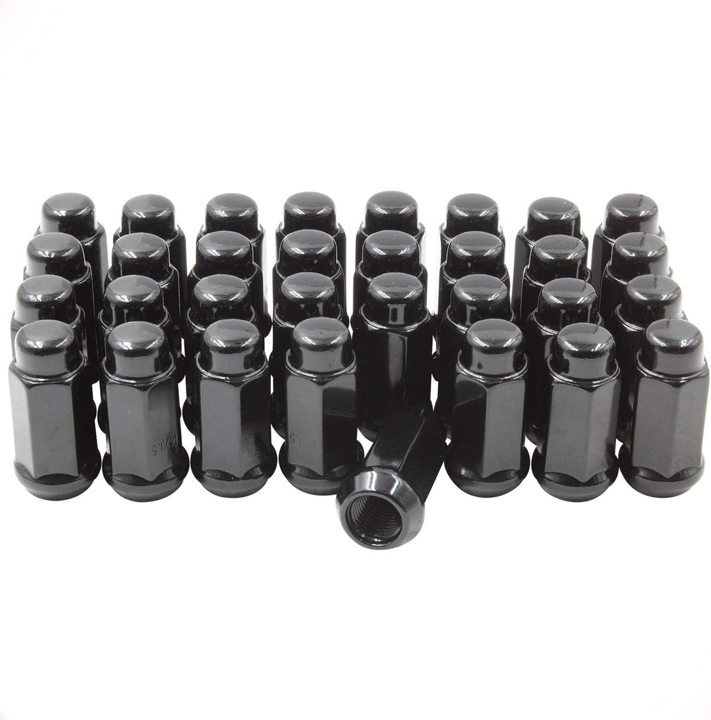 Set of 32 Black 1.90" Long Bulge Acorn Lug Nuts M14x1.50 Cone Seat I692783