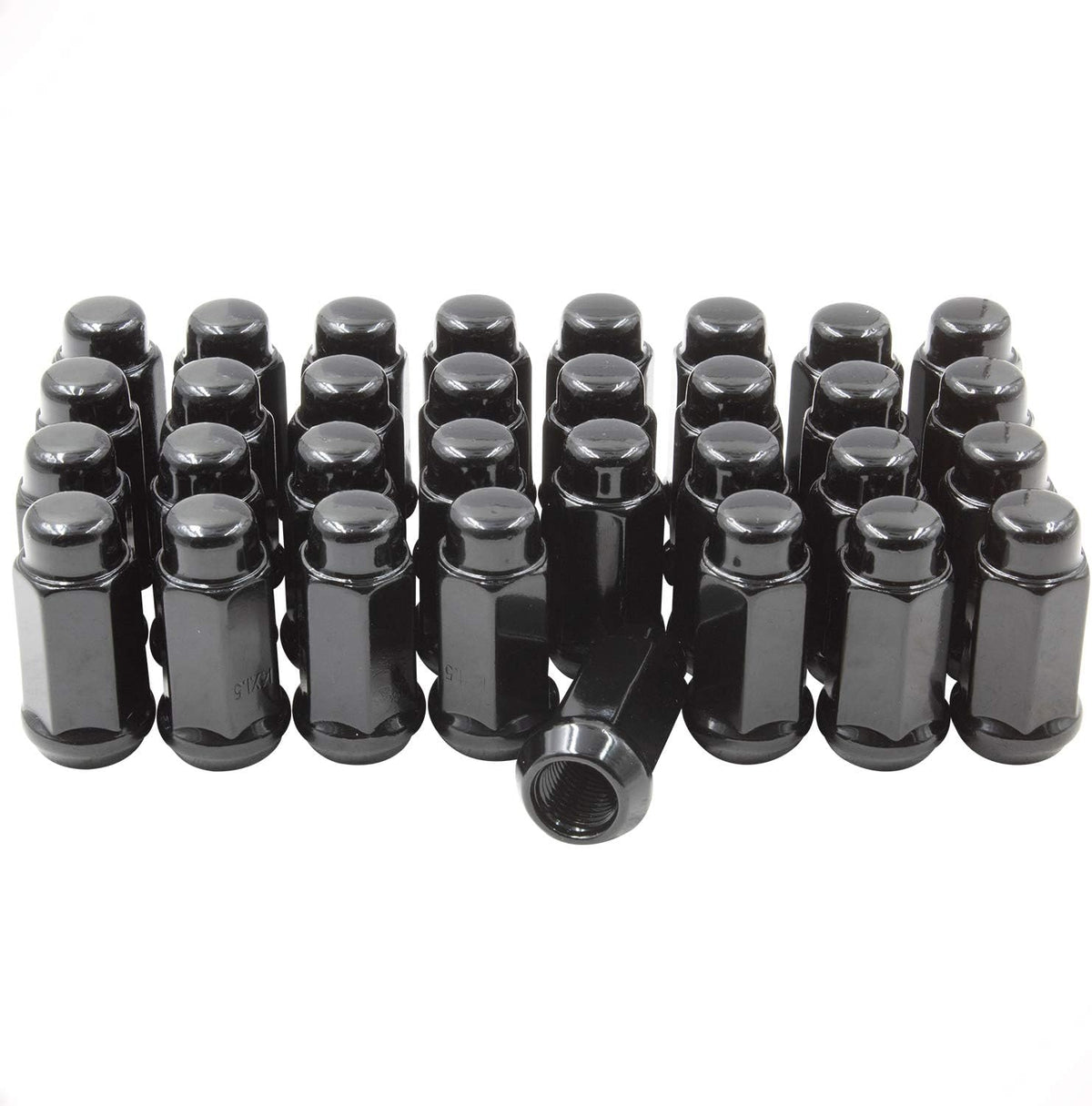 Set of 32 Black 1.90" Long Bulge Acorn Lug Nuts M14x1.50 Cone Seat I692783