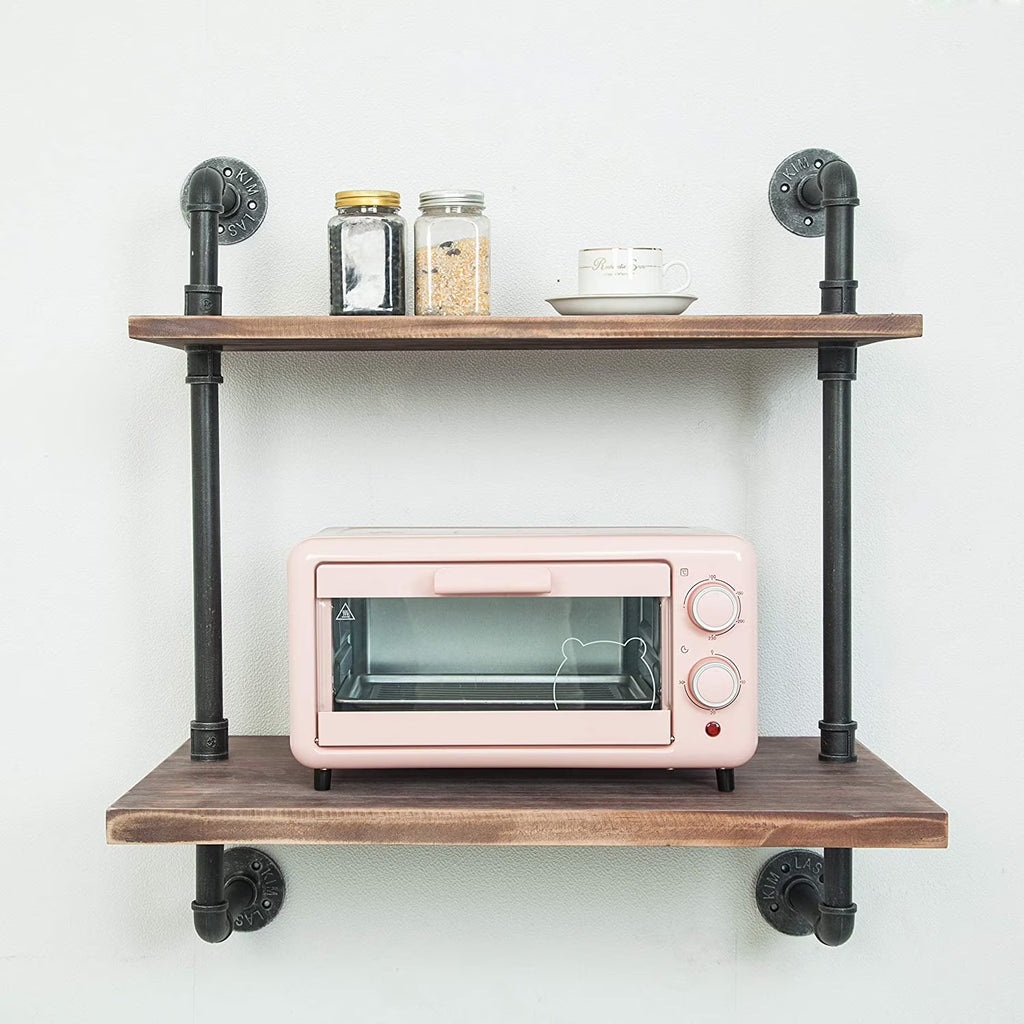 Black Industrial Retro Wall Mount Iron Pipe Microwave Oven Shelf Stand K821909