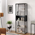 Industrial 5 Tier Open Shelf Bookcase, Wash White and Black V25251