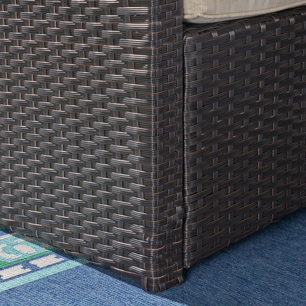 Beige and Dark Brown Outdoor Wicker 3 Seater Sofa with Tufted Cushions N36916