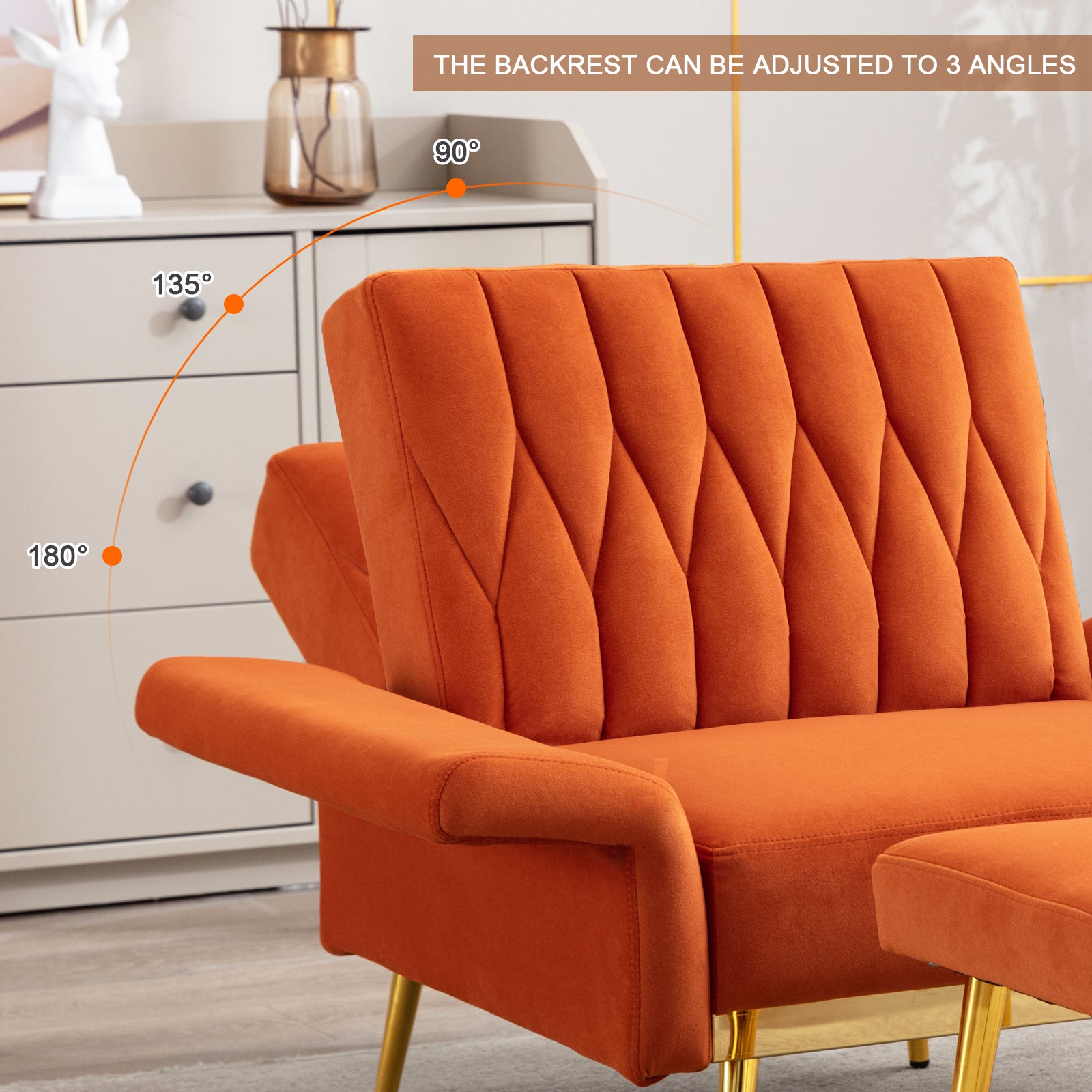 Orange Velvet Accent Chair with Ottoman G578749
