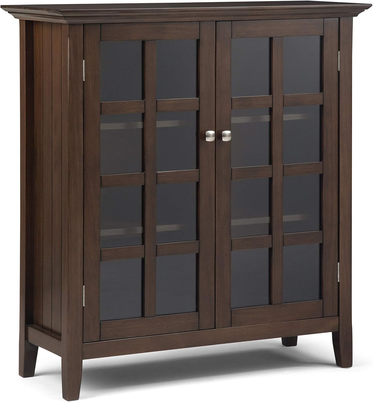 Distressed Grey Solid Wood Storage Cabinet with 2 Tempered Glass Doors Z5746