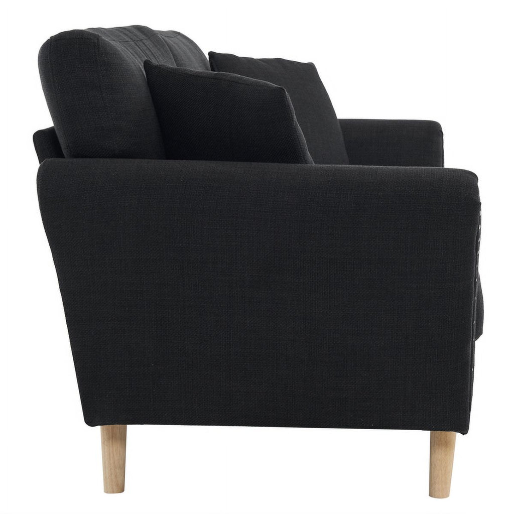Black Upholstered 2-Seat Loveseat Sofa with 2 Pillows T828