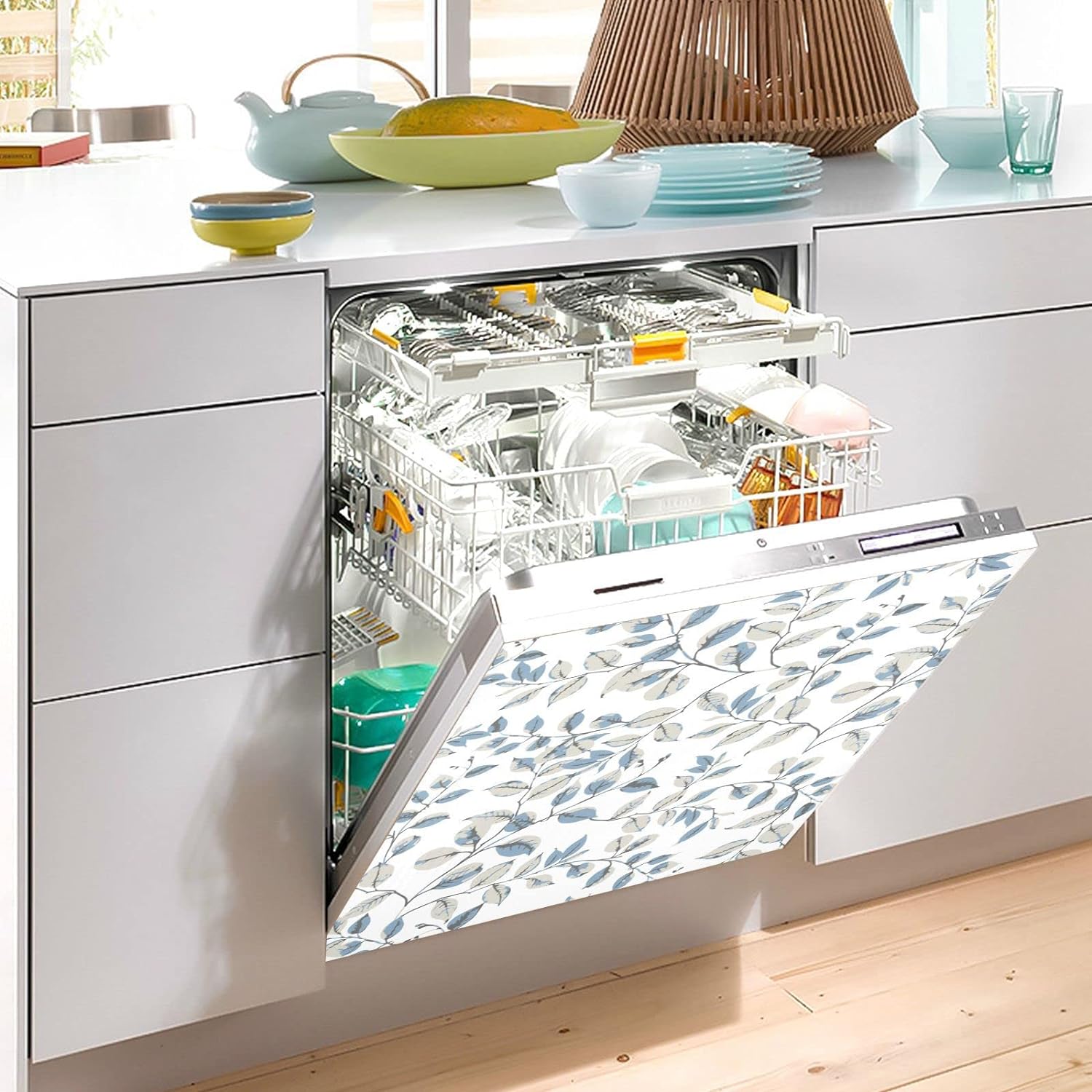 Flower Dishwasher Magnet Cover, 23x26 Inch Decorative Front Dishwasher Cover Sticker N19122