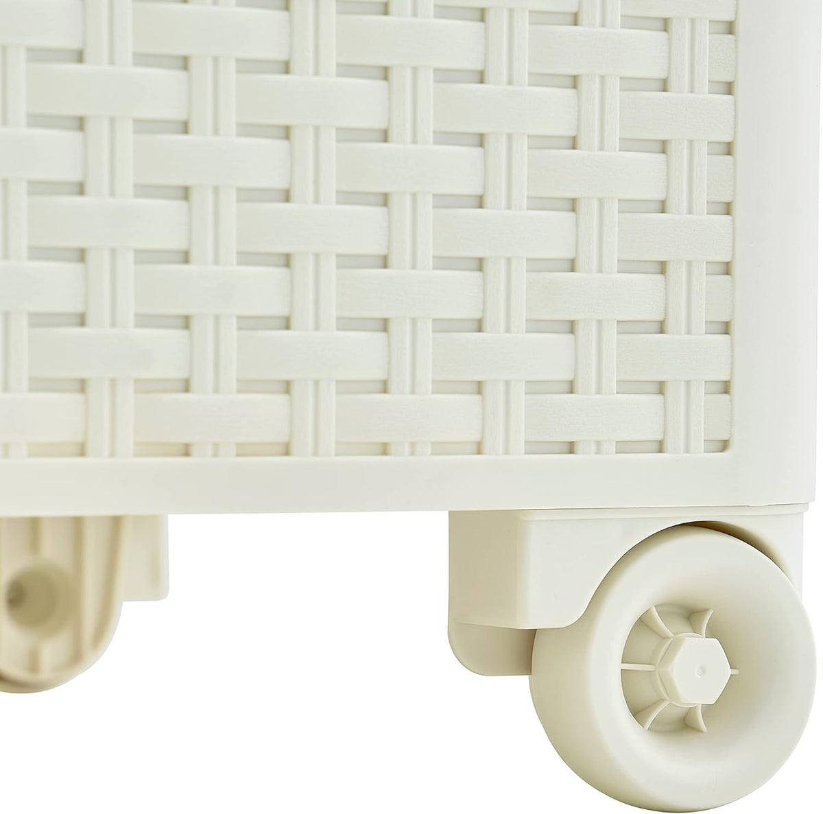 3 Drawer White Wicker Storage Cabinet with Wheels M7460