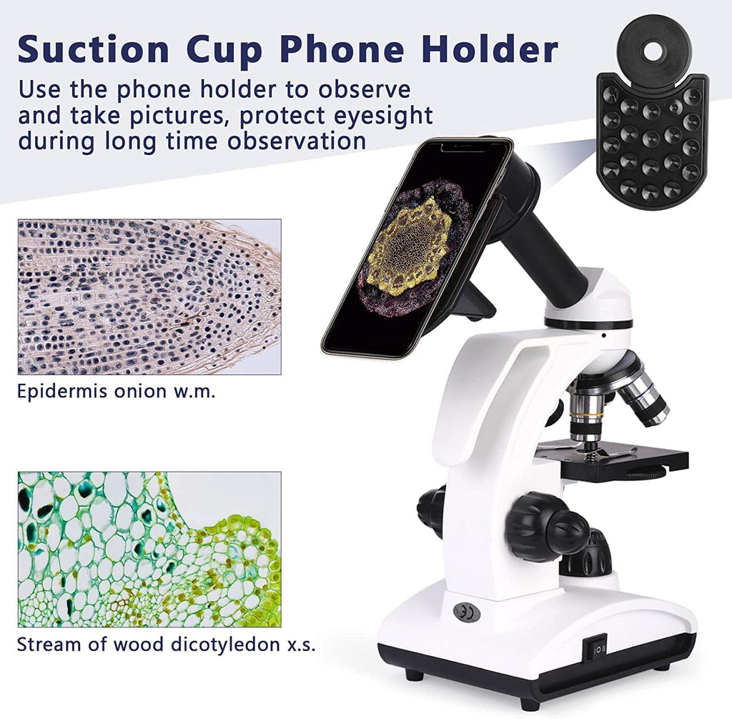 Cordless Biological Compound Monocular Microscope with Slides Set and Phone Adapter R34526