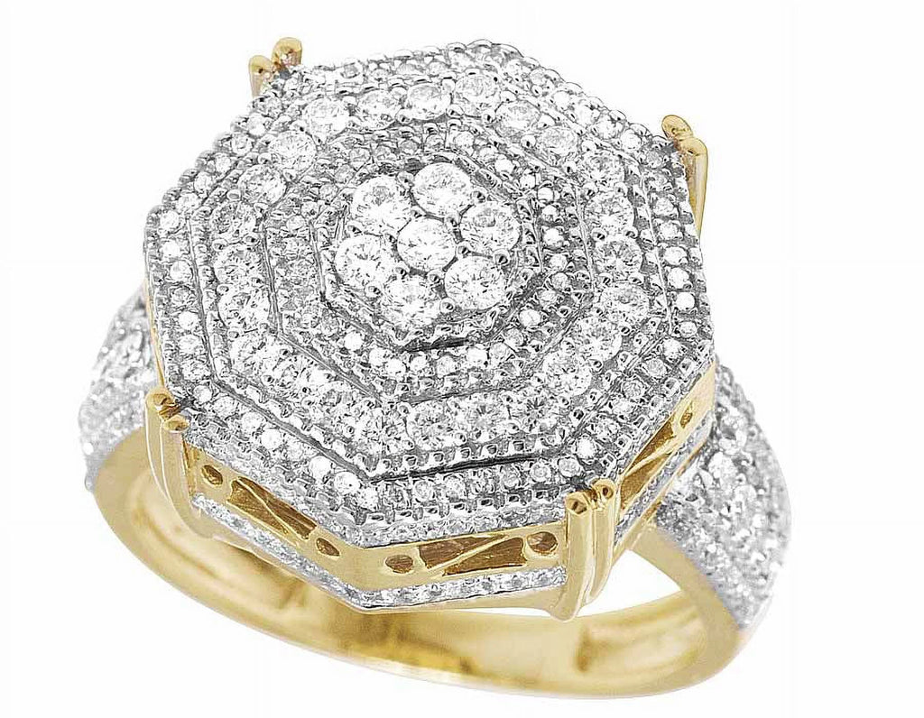 Mens 10K Yellow Gold Genuine Diamond 3D Octagon Wedding Pinky Ring 1.4 CT 19MM U592594