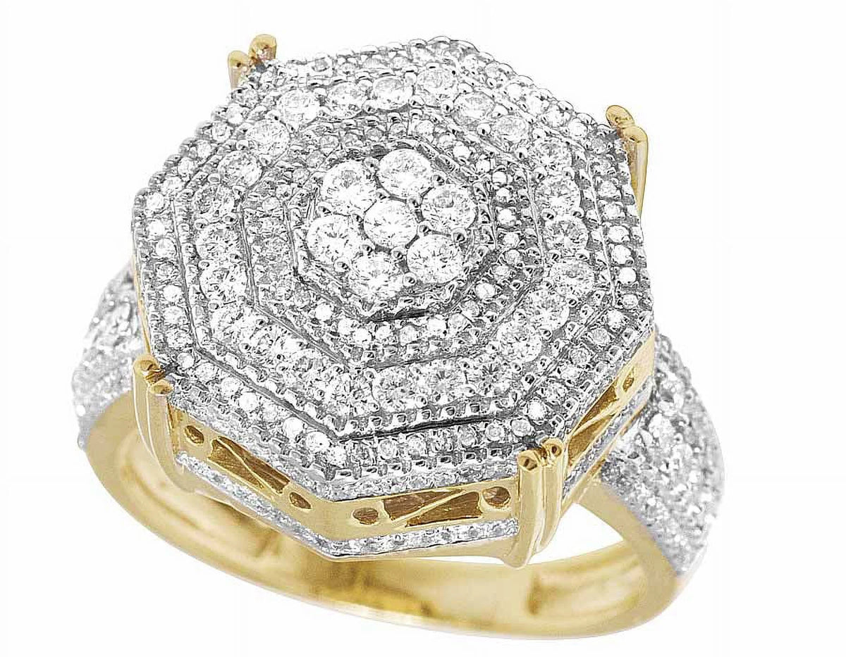 Mens 10K Yellow Gold Genuine Diamond 3D Octagon Wedding Pinky Ring 1.4 CT 19MM U592594