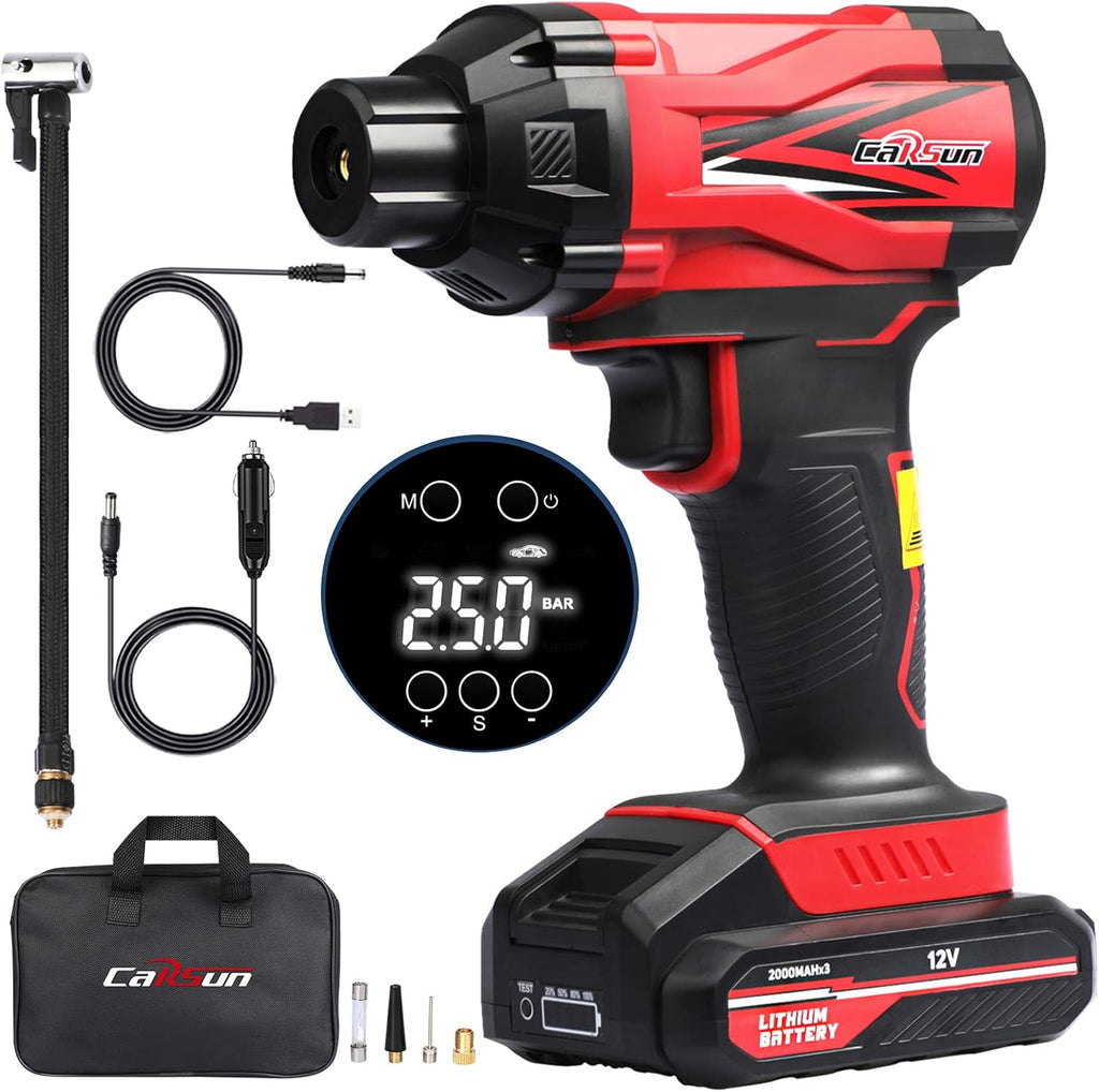 Portable Cordless Air Compressor, 12V Rechargeable Handheld Air Pump, Digital Pressure Gauge, Pack of 2 U947076