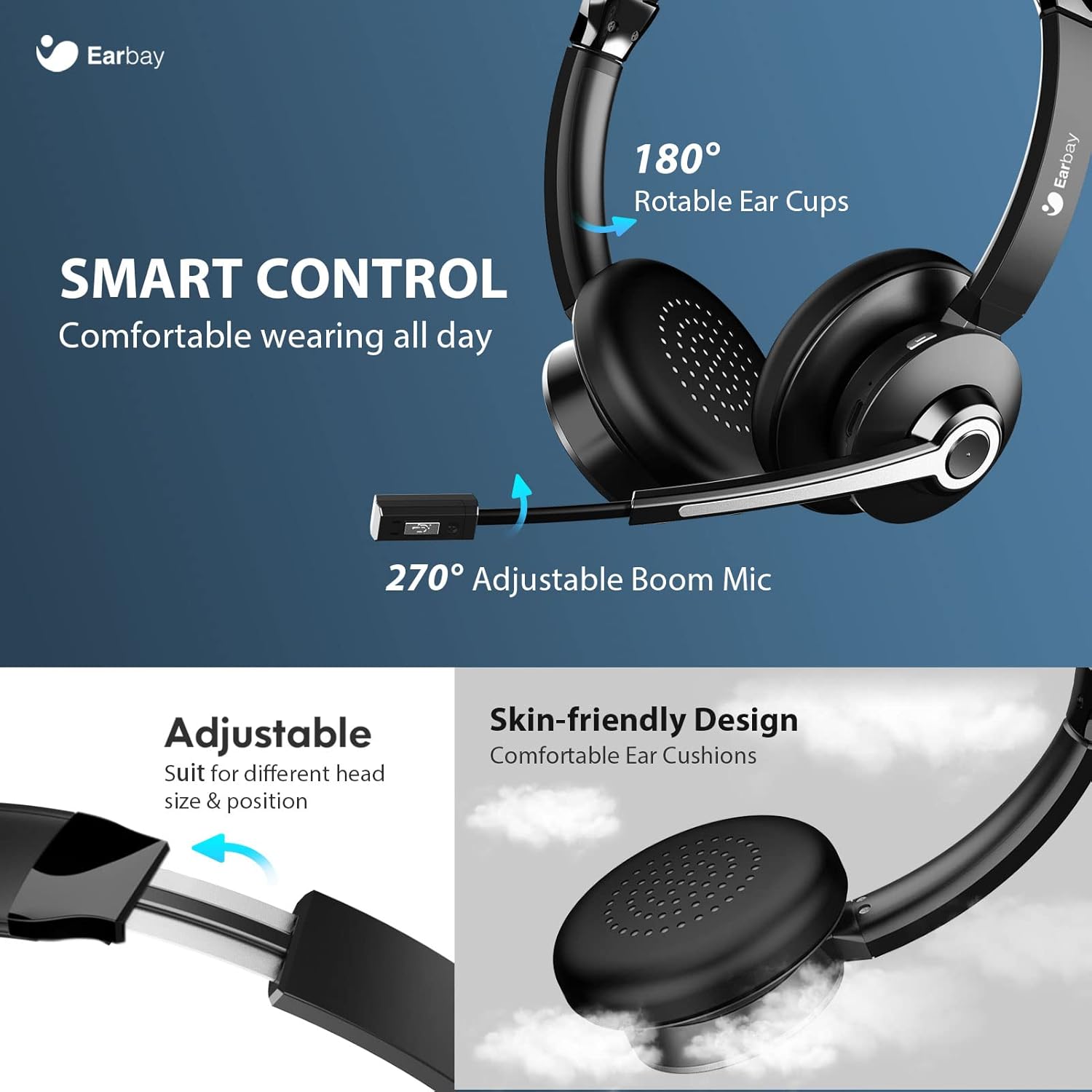 Wireless Bluetooth Headset with Microphone, Noise Cancelling, USB Dongle, On-Ear, Pack of 2 K229501