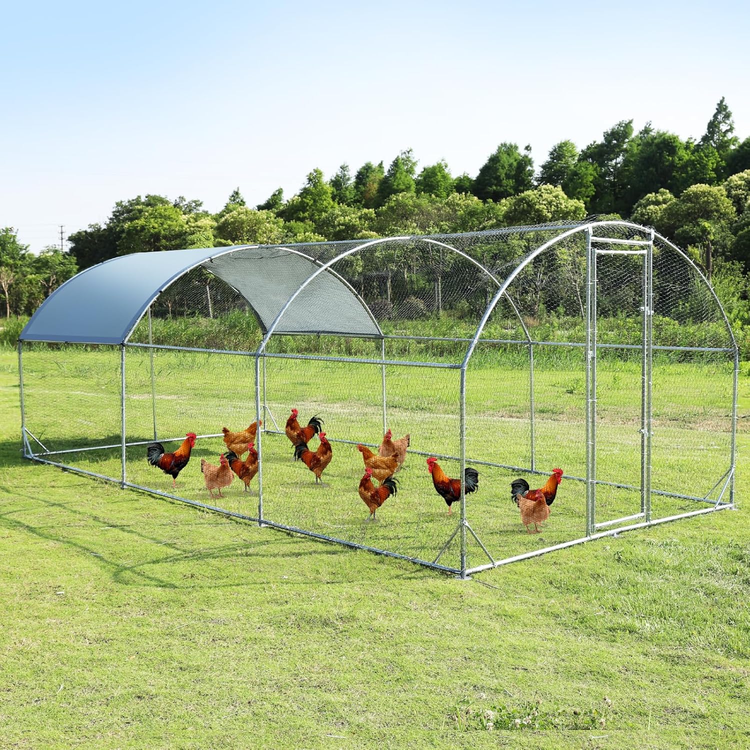 Large Metal Chicken Coop Walk-in Poultry Cage with Waterproof and Anti-Ultraviolet Cover (9.2'W x 12.5'L x 6.5'H) X267500