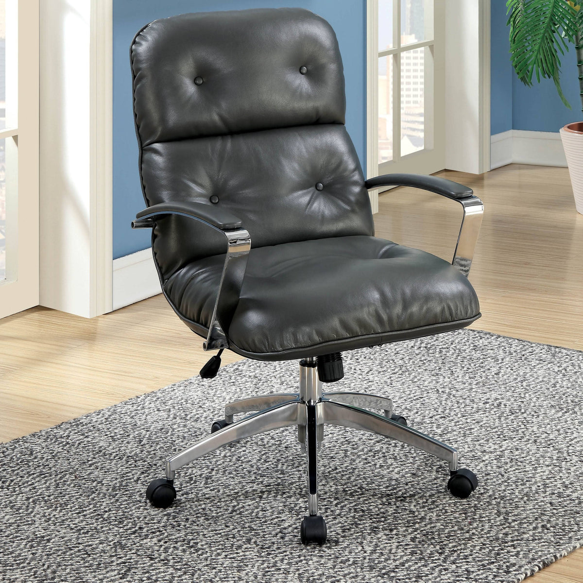 Grey Tufted Leatherette Office Chair S242
