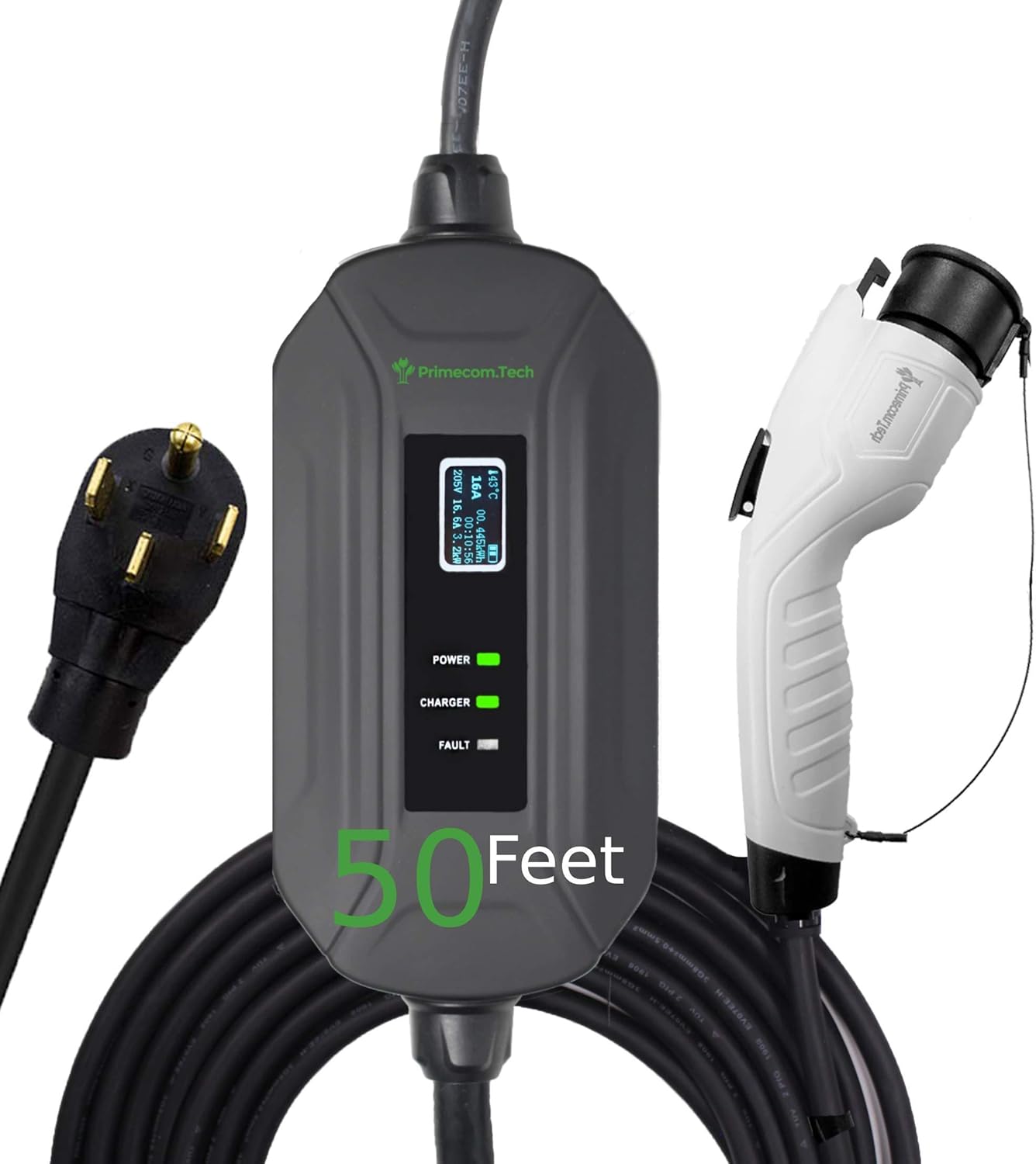Portable Level 2 Electric Vehicle Charger, 16Amp, 30 Feet Y94910