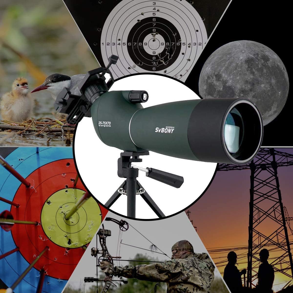 25-75x70 Angled Waterproof Spotting Scope with Tripod, Phone Adapter T619997