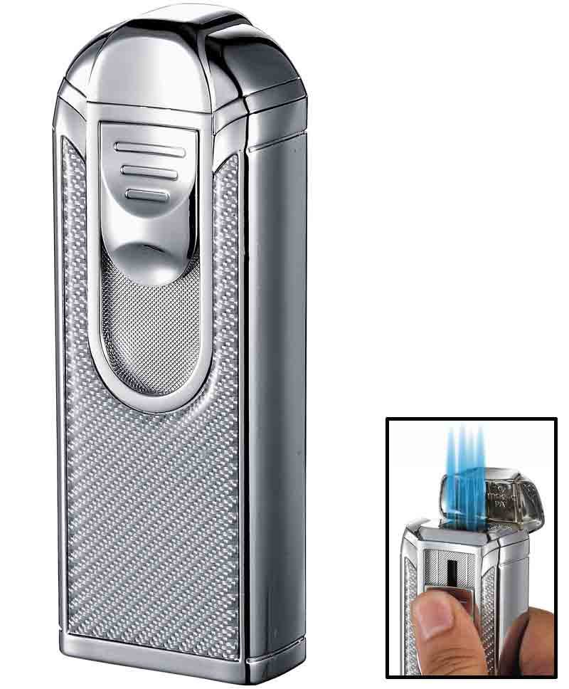 White Carbon Fiber Chrome Table Lighter S169879