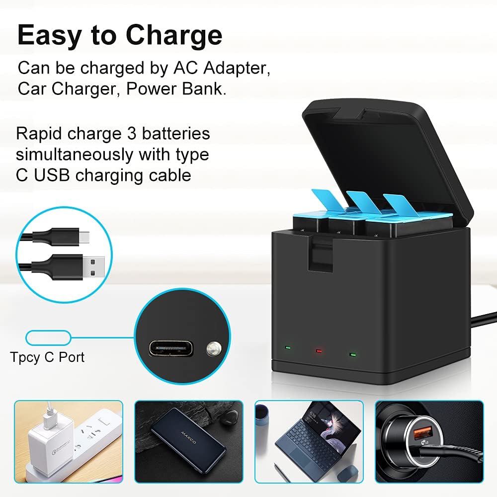 3-Pack 1800mAh Camera Batteries with 3-Channel USB Charger L5872