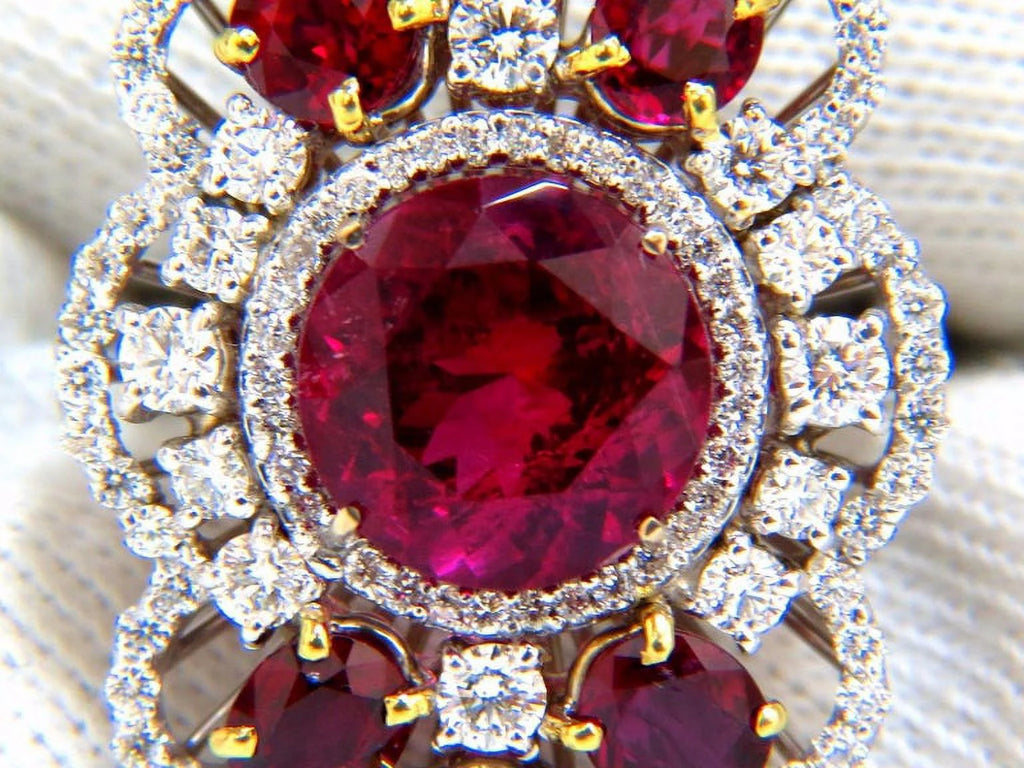 8.03CT Natural Tourmaline Ruby Diamond Cluster Ring C4686