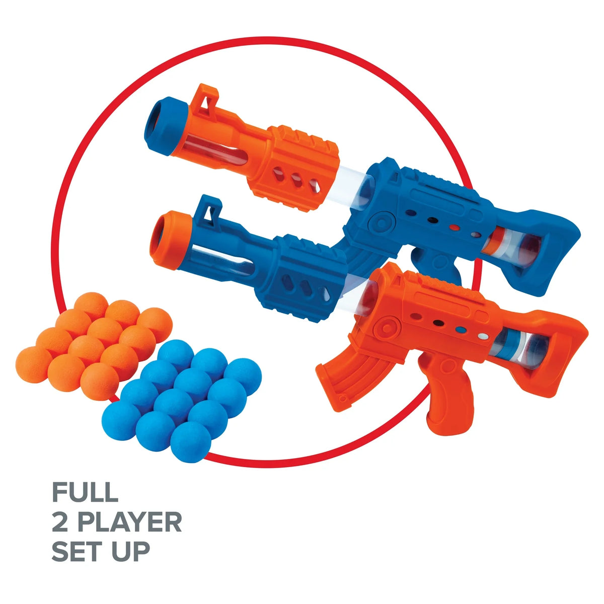 2pk 24ct Soft Foam Balls and 2 Pump Action Blaster Guns with Standing Shooting Target G43003