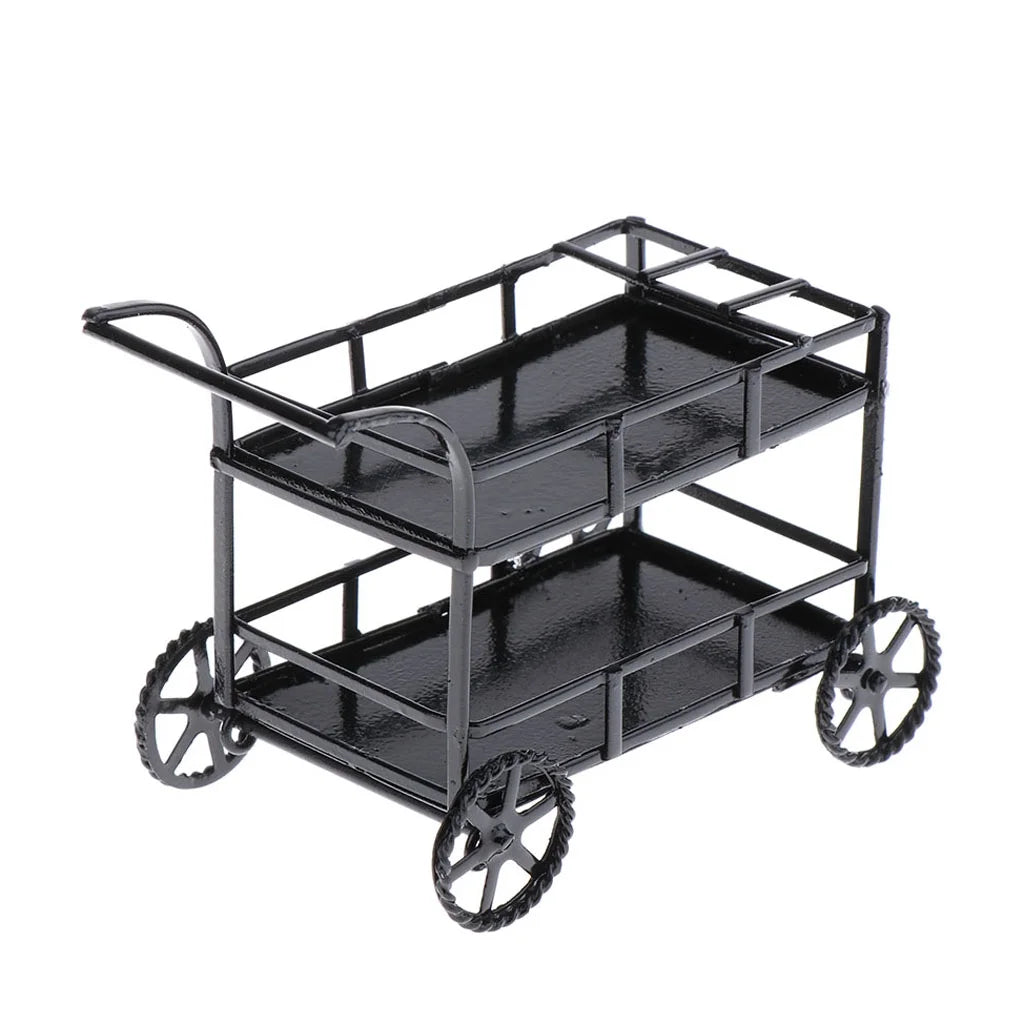 Black Metal 1/12 Dollhouse Miniature Food and Beverage Cart Accs F3753