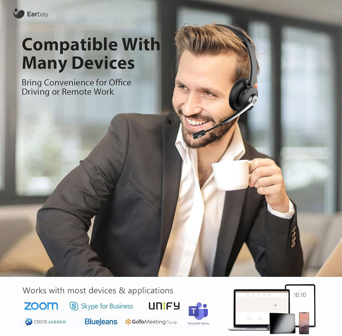 Wireless Bluetooth Headset with Microphone, Noise Cancelling, USB Dongle, On-Ear, Pack of 2 K229501