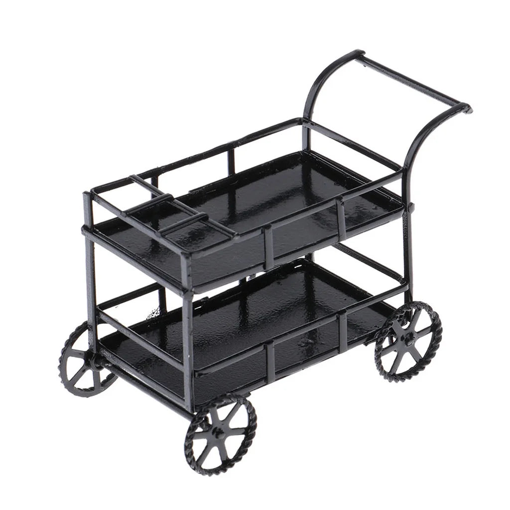 Black Metal 1/12 Dollhouse Miniature Food and Beverage Cart Accs F3753