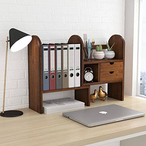 Bamboo Desktop Bookshelf Bookcase with 2 Drawers Q2301
