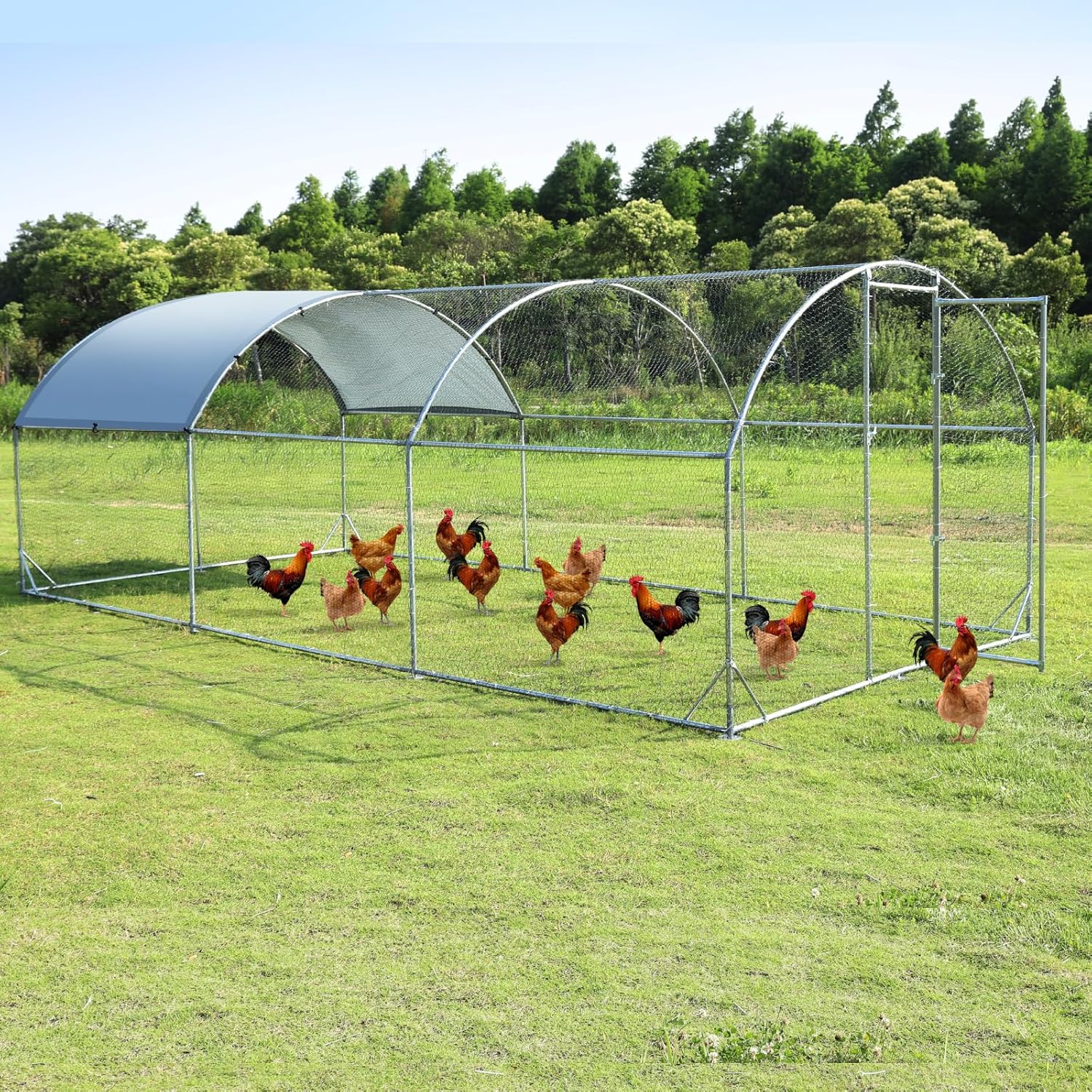 Large Metal Chicken Coop Walk-in Poultry Cage with Waterproof and Anti-Ultraviolet Cover (9.2'W x 12.5'L x 6.5'H) X267500