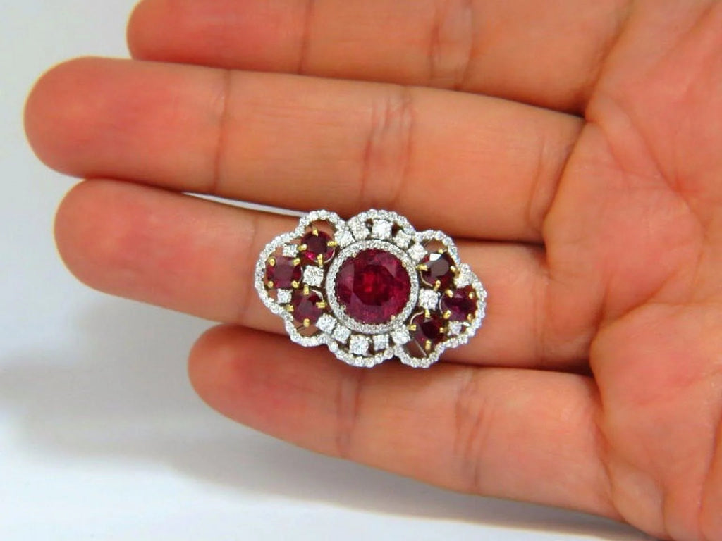8.03CT Natural Tourmaline Ruby Diamond Cluster Ring C4686
