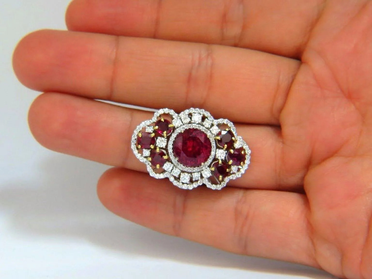 8.03CT Natural Tourmaline Ruby Diamond Cluster Ring C4686