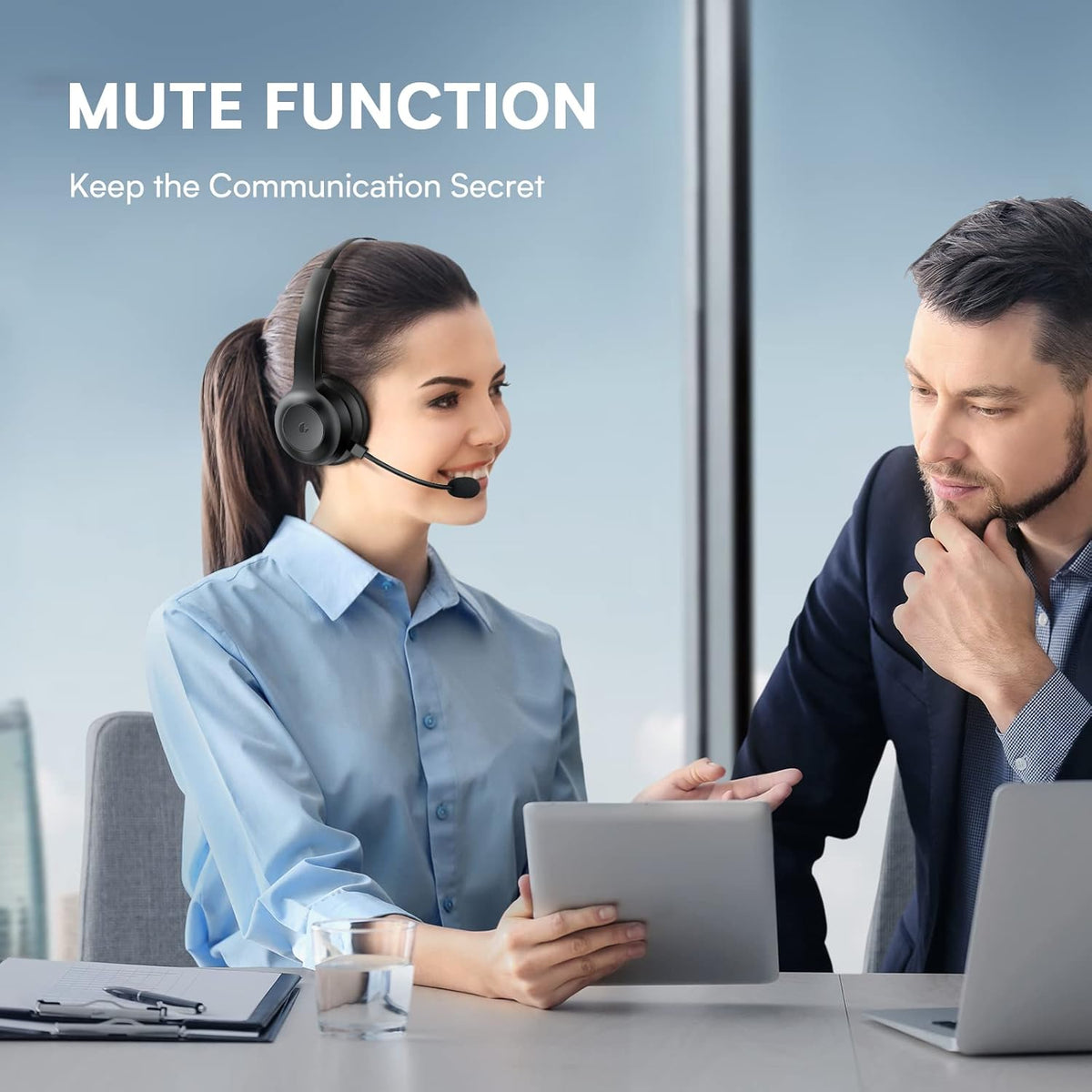 Wireless Bluetooth Headset with Microphone, AI Noise Cancelling, 35 Hrs Talk Time, USB Dongle, Charging Base, Mute Button, Pack of 2 Q5993