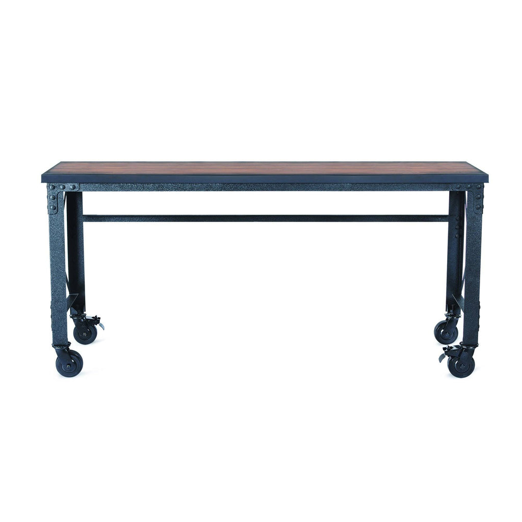 Rolling Industrial Desk with Wooden Top 46 x 24 Inches Q530803