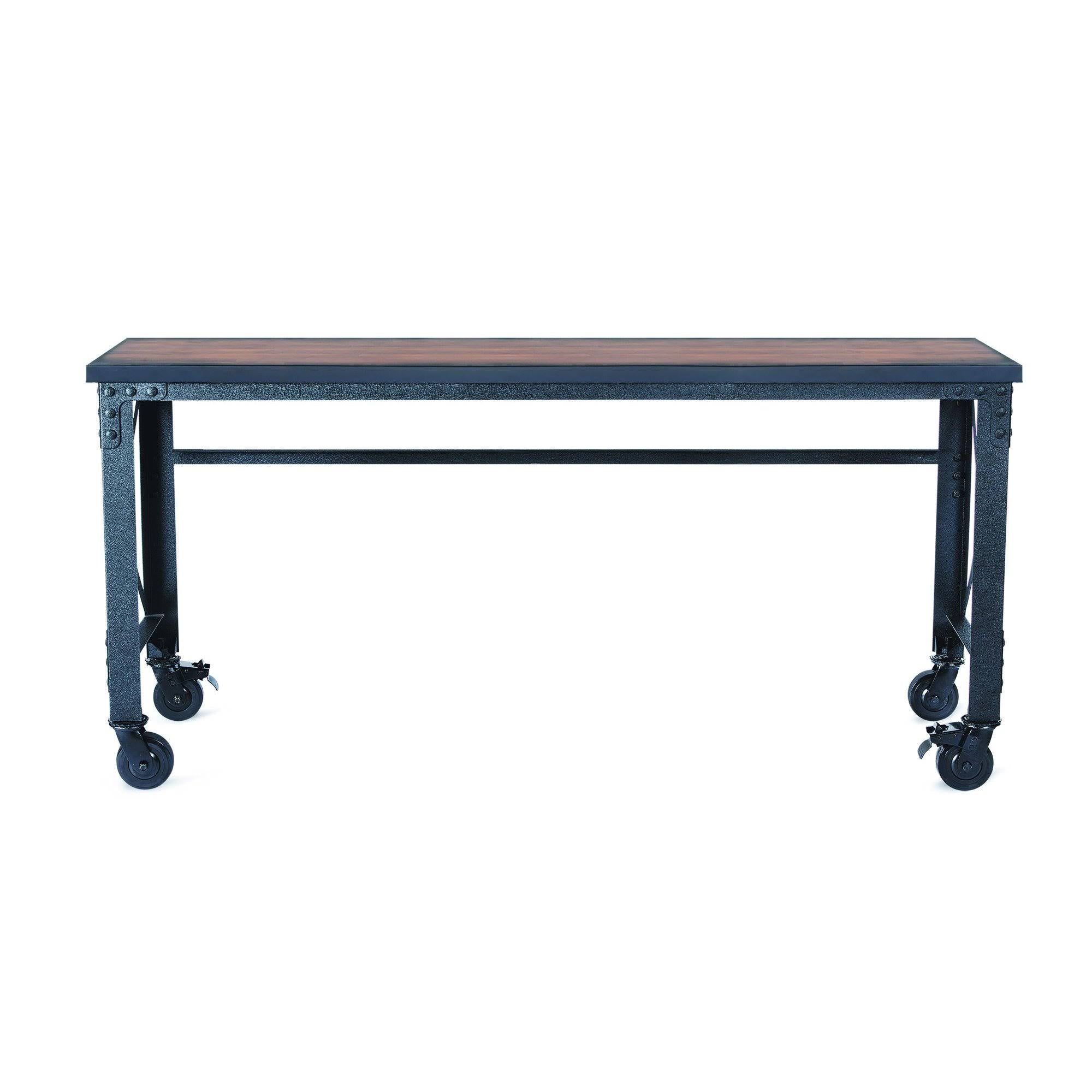 Rolling Industrial Desk with Wooden Top 46 x 24 Inches Q530803