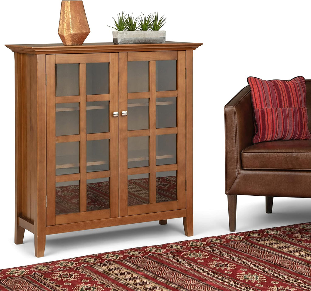 Distressed Grey Solid Wood Storage Cabinet with 2 Tempered Glass Doors Z5746