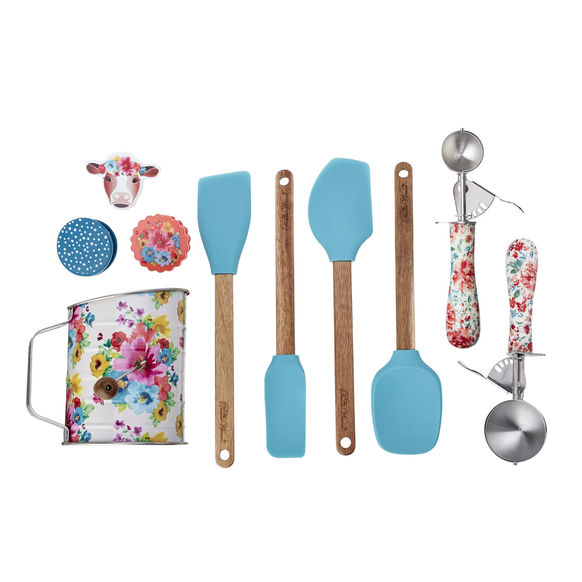 10-Piece Baking Tools Set with Sifter, Scoops, Spatulas, and Clips, Red C127