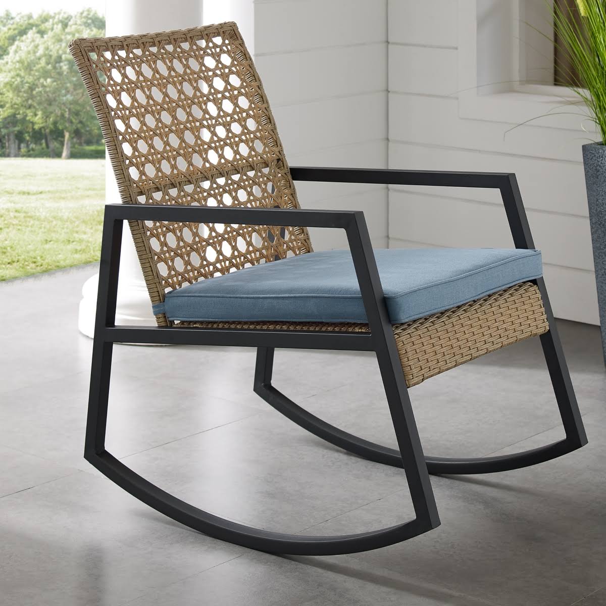 Dark Brown Patio Rattan Rocking Chair V94148