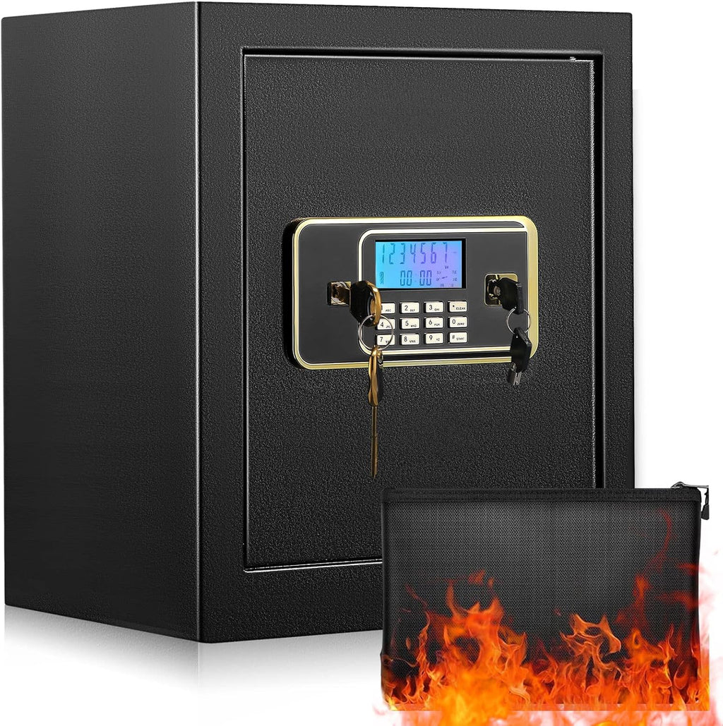 Fireproof Waterproof Safe Box with Fireproof Bag, HD LCD Screen Double Lock Cabinet Safe (1.8Cub) Y274