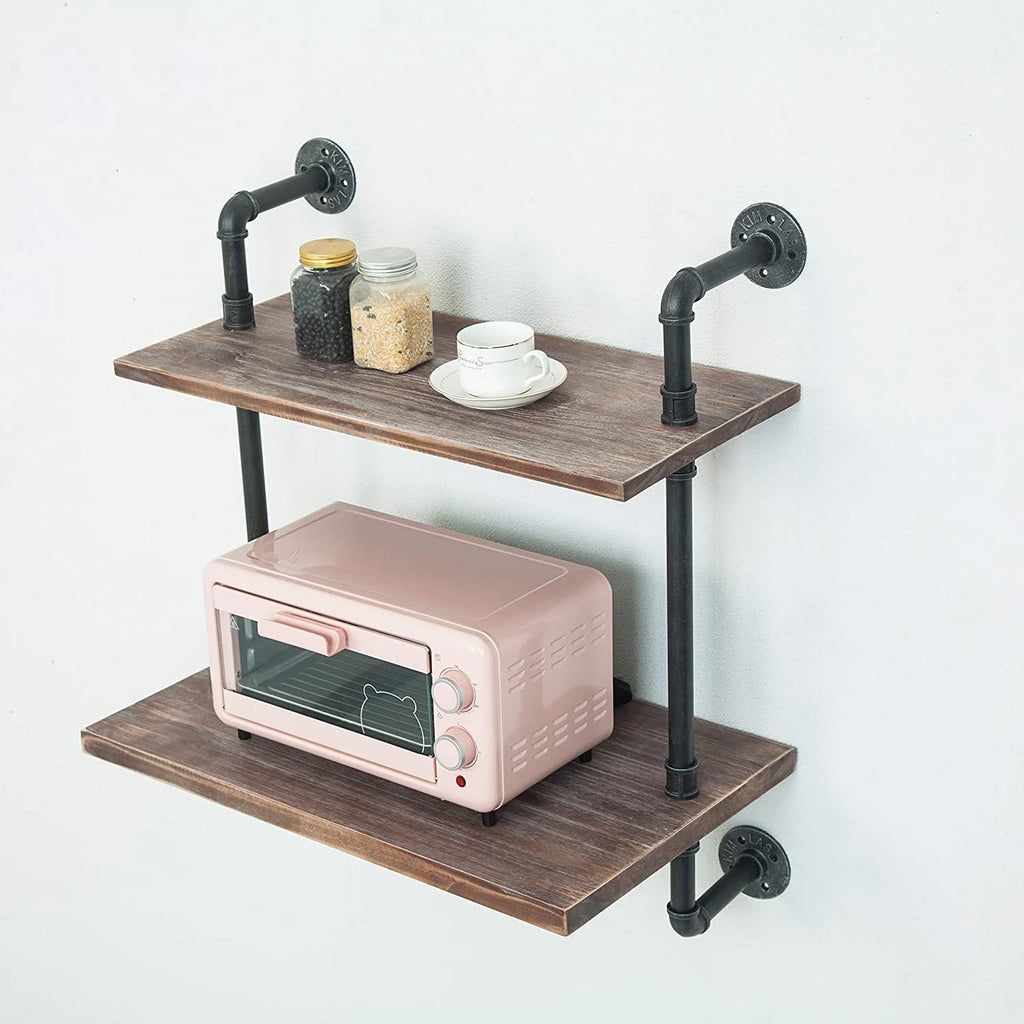 Black Industrial Retro Wall Mount Iron Pipe Microwave Oven Shelf Stand K821909