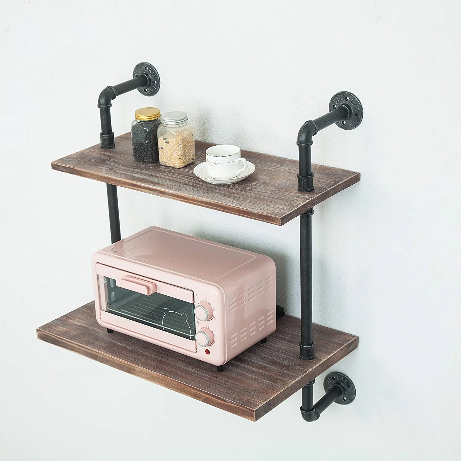 Black Industrial Retro Wall Mount Iron Pipe Microwave Oven Shelf Stand K821909