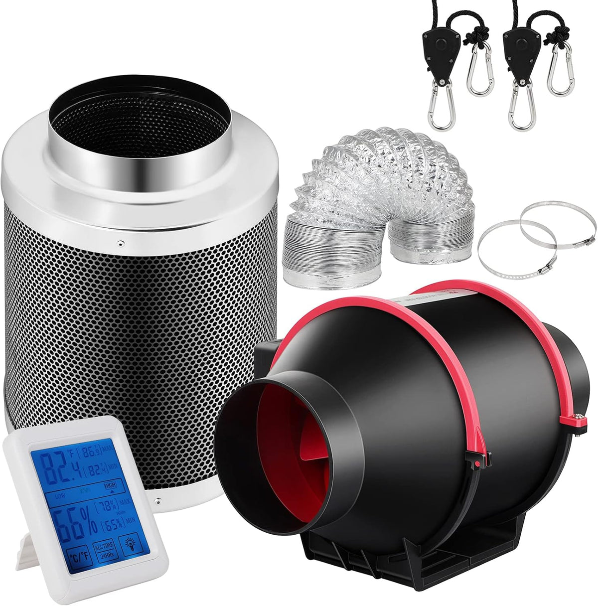 6 Inch 294 CFM Inline Fan Kit with Carbon Filter and Duct Hose H3261