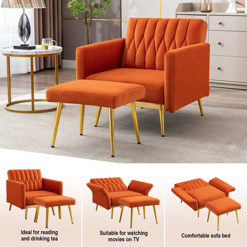 Orange Velvet Accent Chair with Ottoman G578749